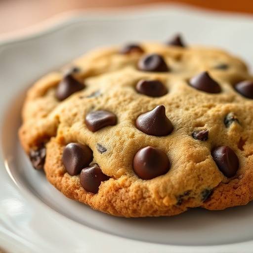 Close-up shot of a chocolate chip cookie on a plate, symbolizing website cookies.